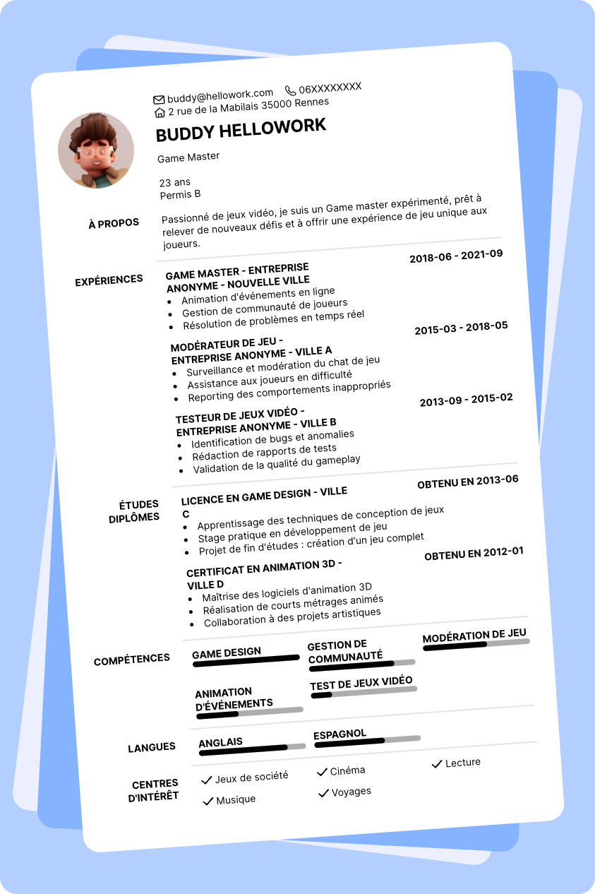 Exemple CV Game master