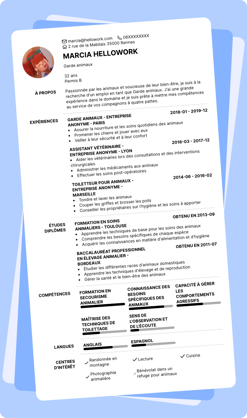 Modèle CV Garde animaux Exemple CV Garde animaux