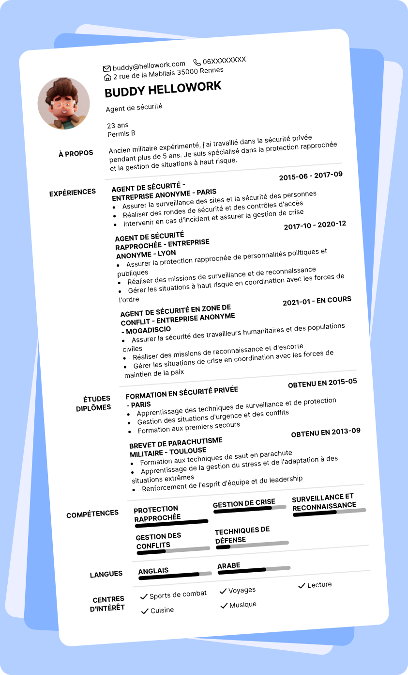 Modèle CV Garde du corps Exemple CV Garde du corps