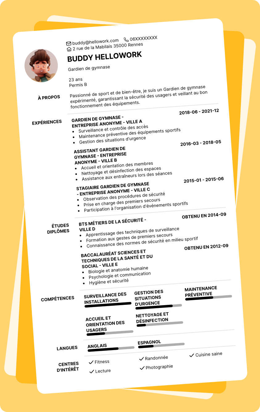 Exemple CV Gardien de gymnase