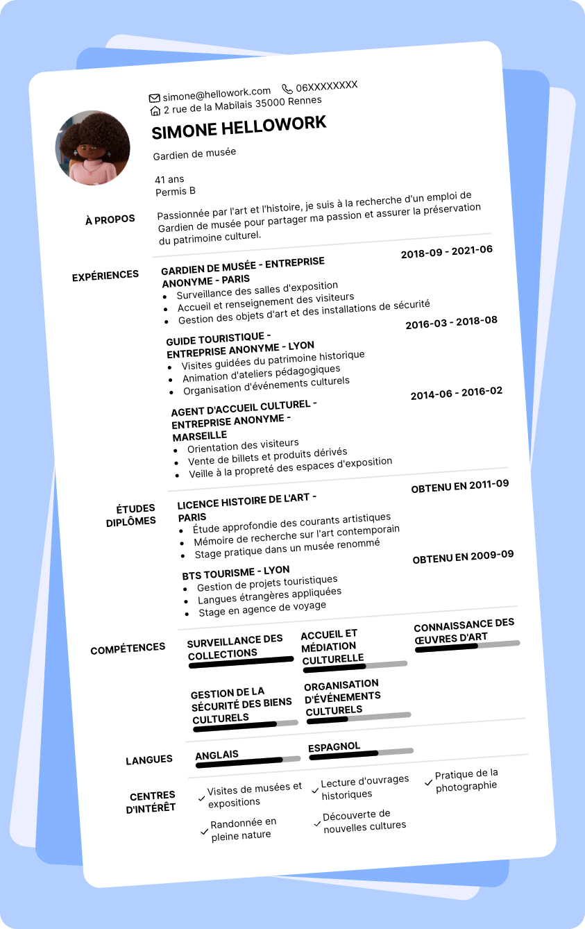 Exemple CV Gardien de musée