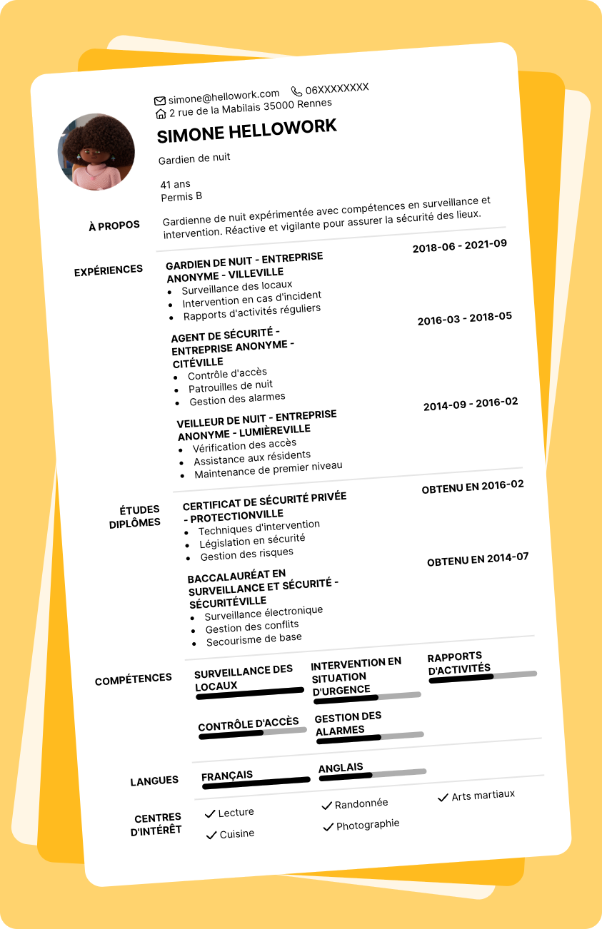 Exemple CV Gardien de nuit