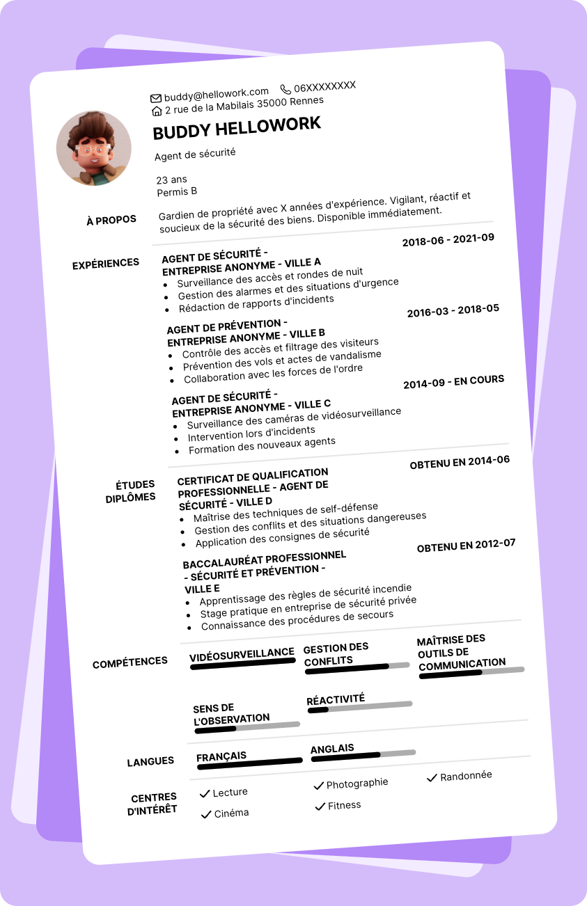 Exemple CV Gardien de propriété