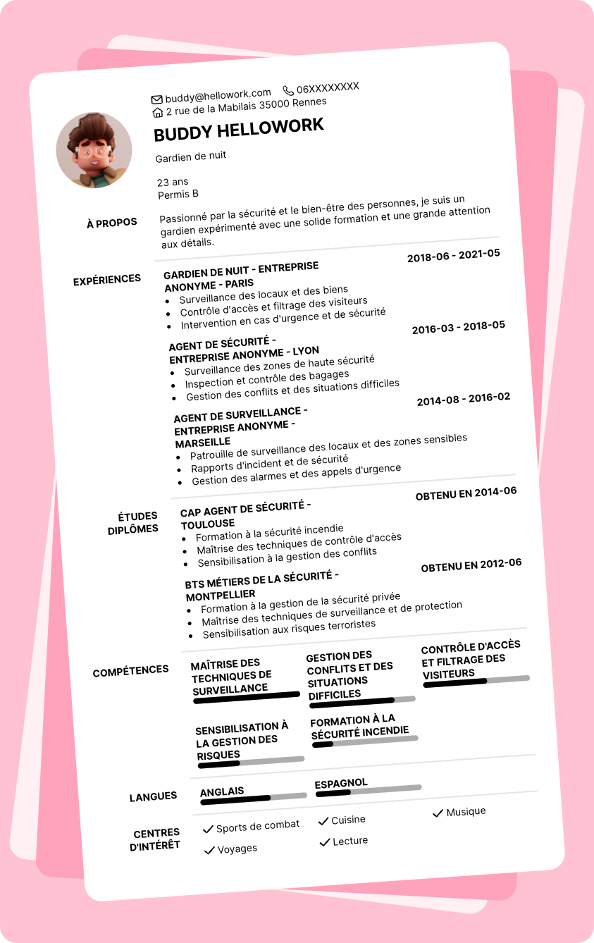 Modèle CV Gardien Exemple CV Gardien