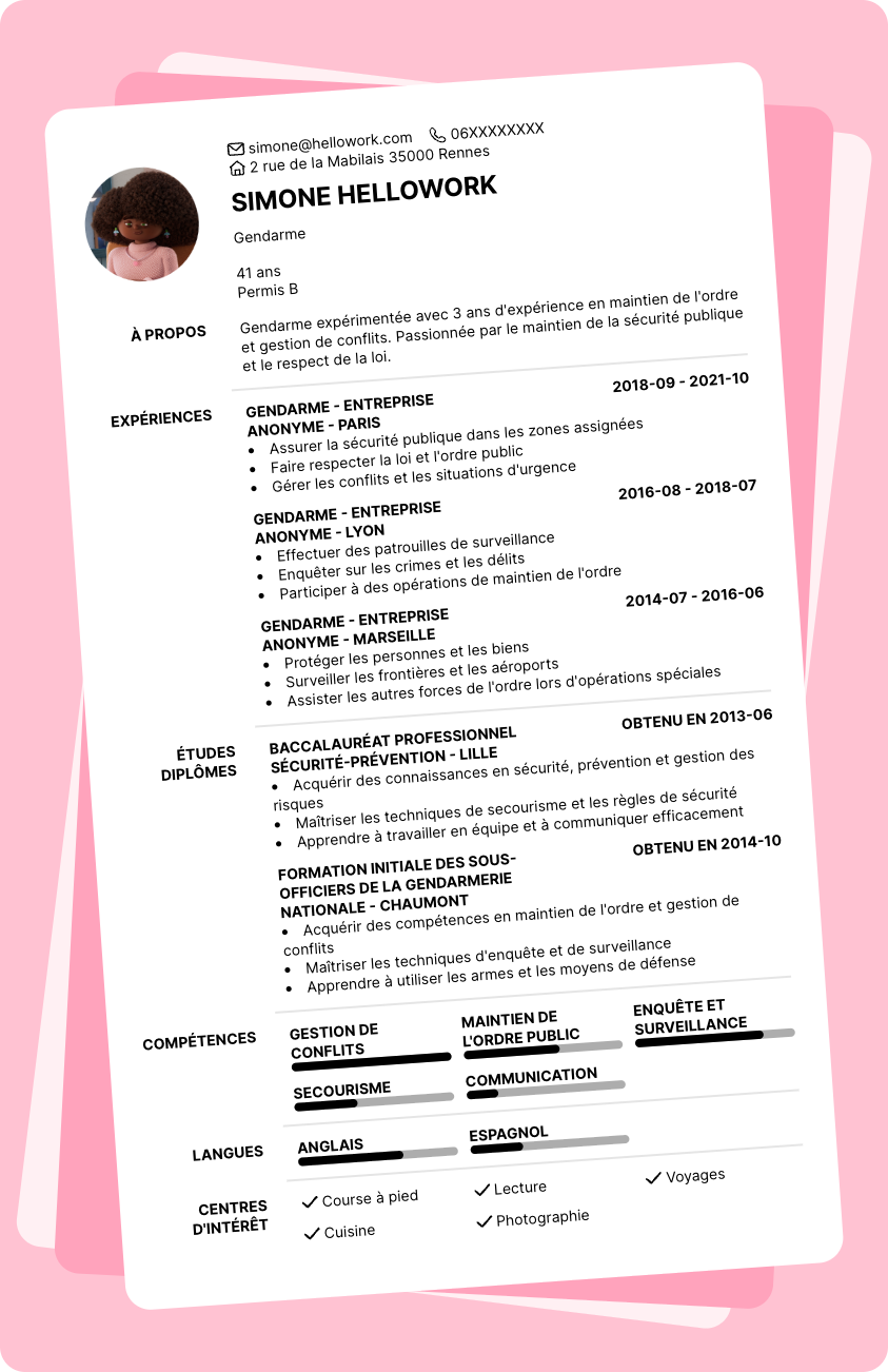 Exemple CV Gendarme