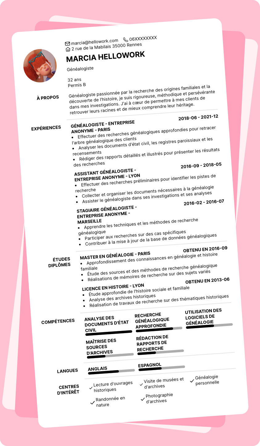 Exemple CV Généalogiste
