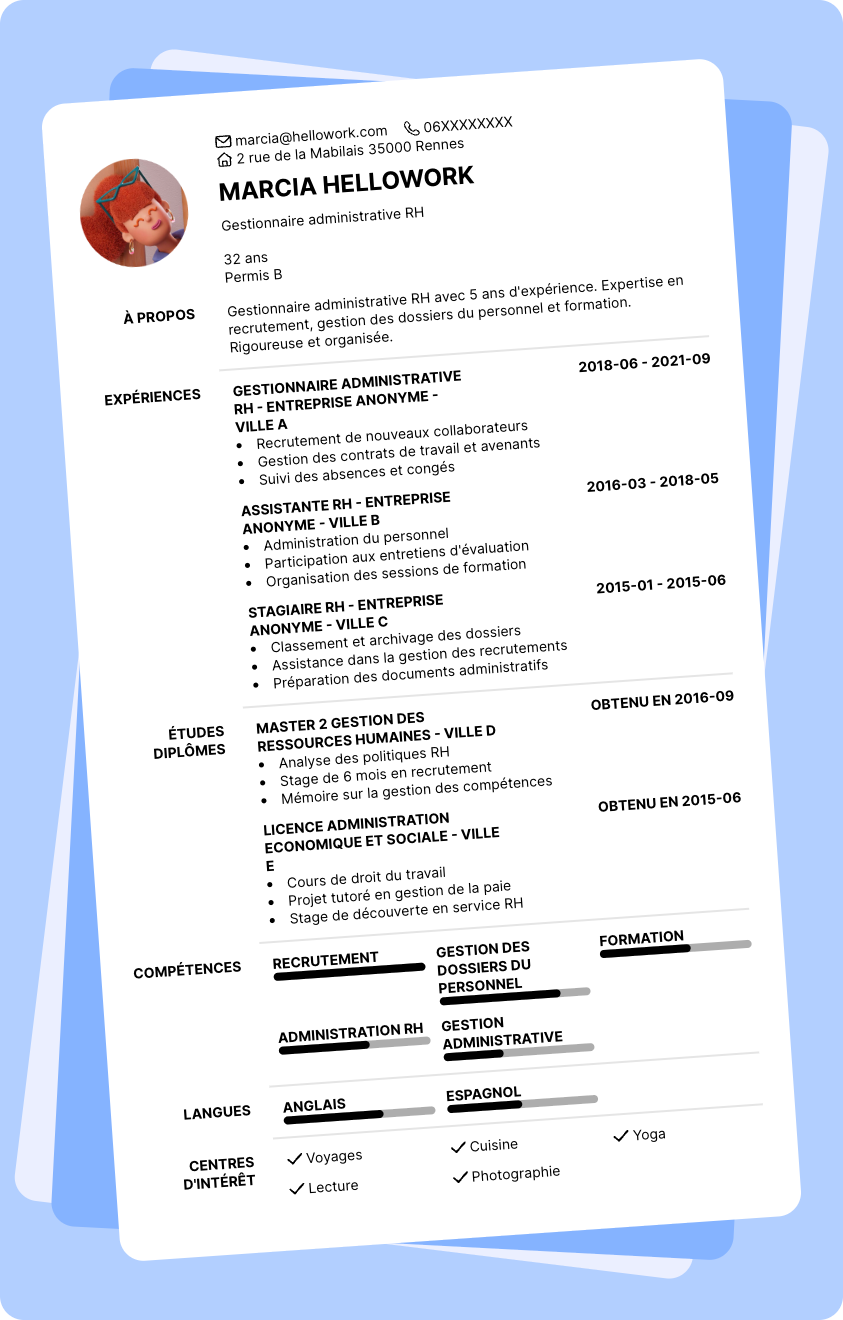 Exemple CV Gestionnaire administratif ressources humaines