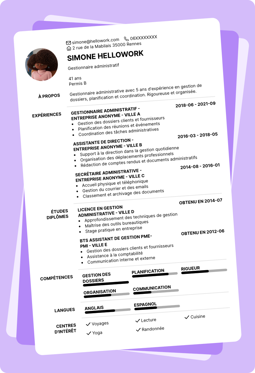 Exemple CV Gestionnaire administratif