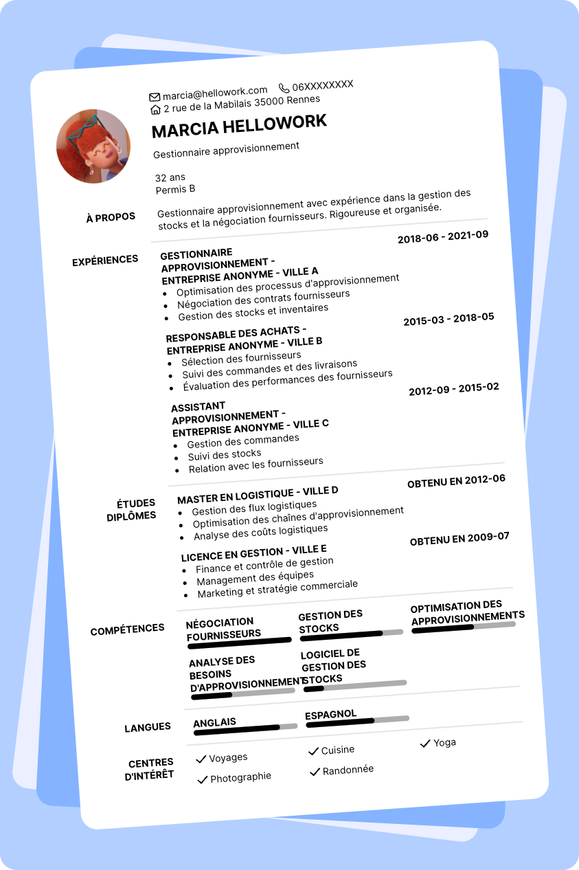 Modèle CV Gestionnaire approvisionnement Exemple CV Gestionnaire approvisionnement