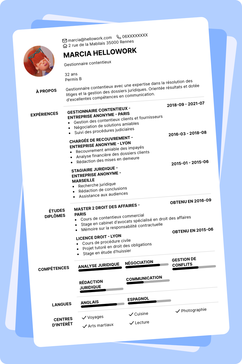 Exemple CV Gestionnaire contentieux