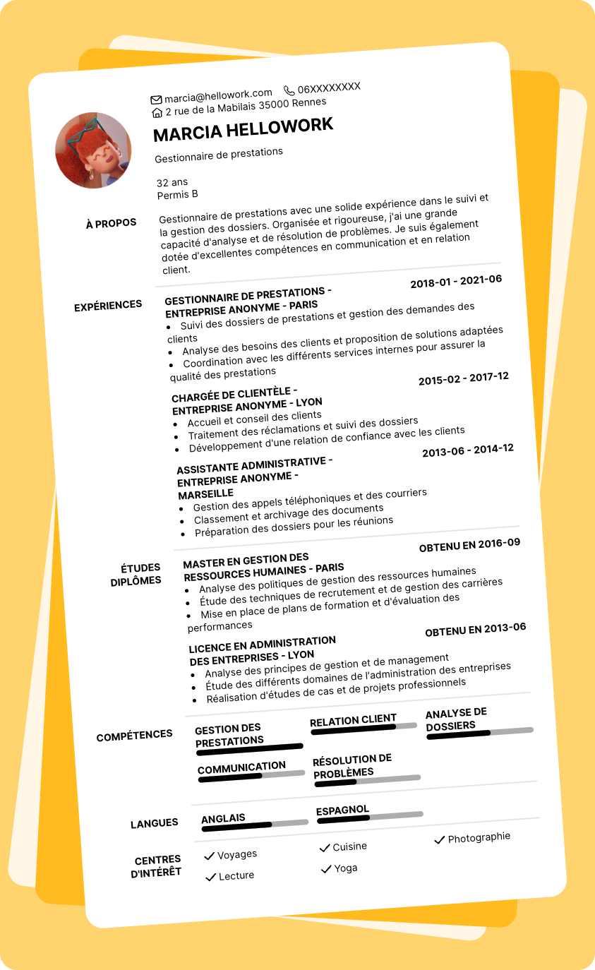 Exemple CV Gestionnaire de prestations