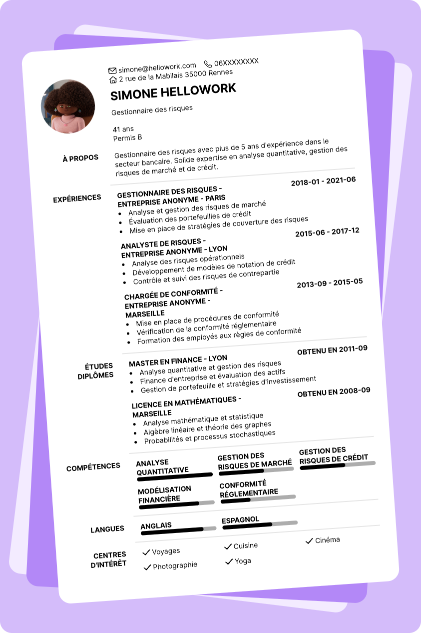 Modèle CV Risk manager Exemple CV Risk manager