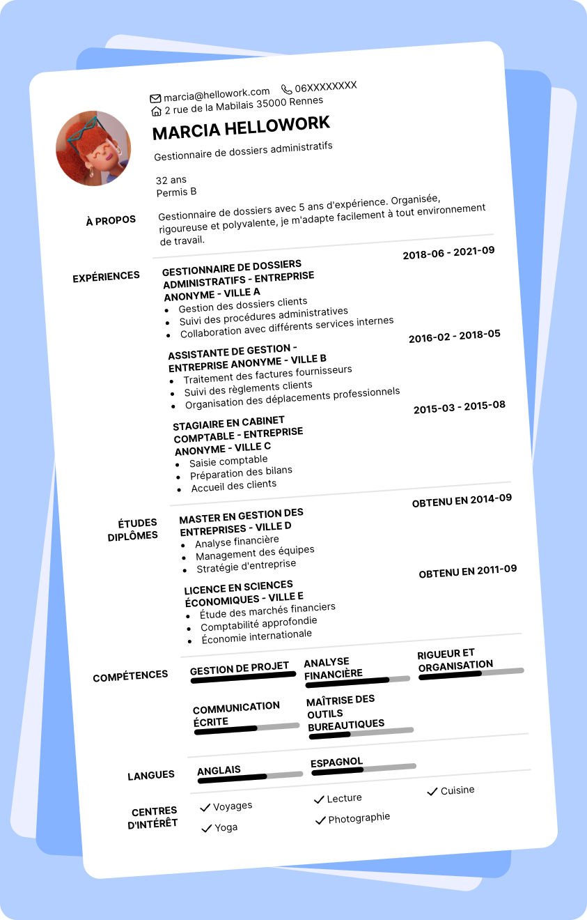 Modèle CV Gestionnaire de dossiers Exemple CV Gestionnaire de dossiers
