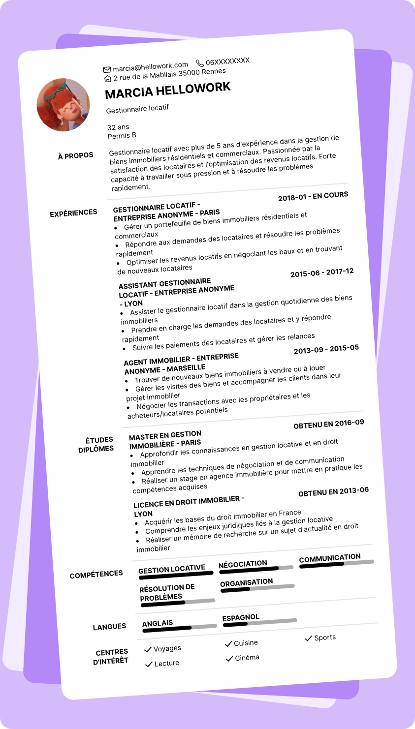 Exemple CV Gestionnaire d'immobilier