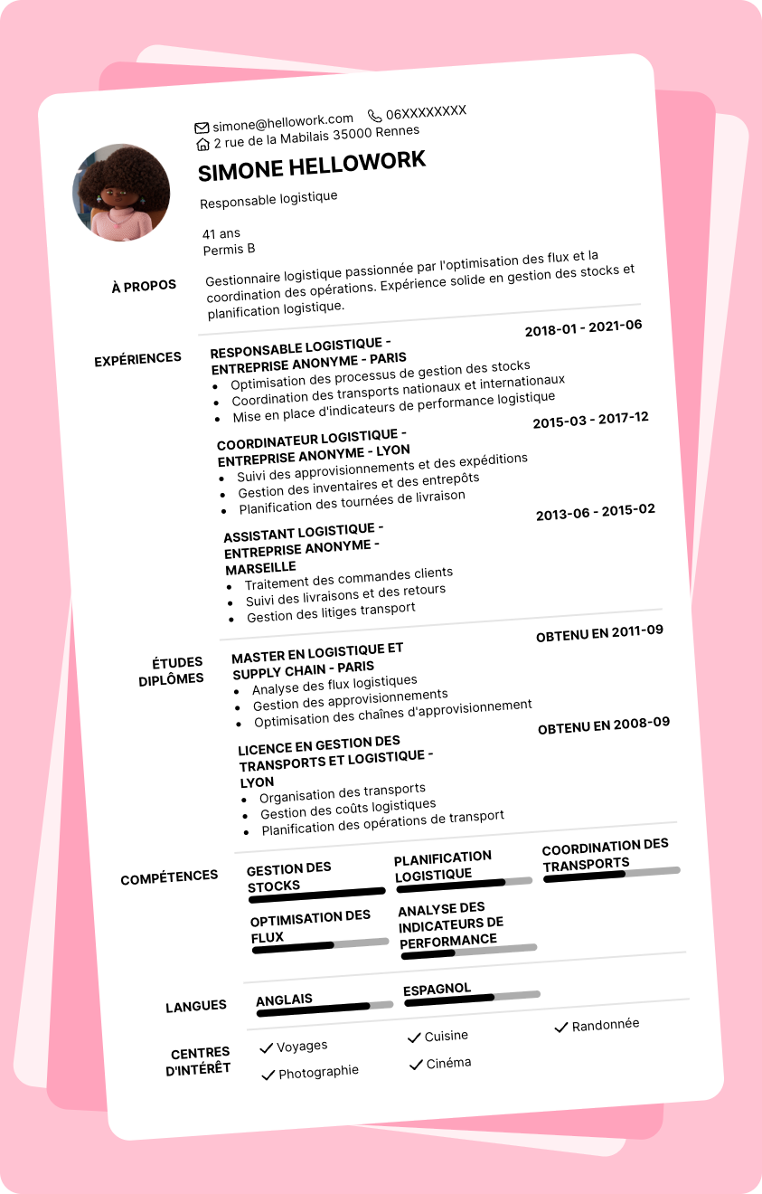 Modèle CV Gestionnaire logistique Exemple CV Gestionnaire logistique