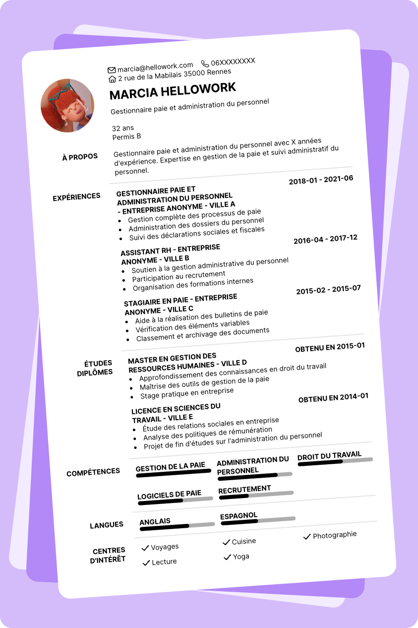 Exemple CV Gestionnaire paie et administration du personnel