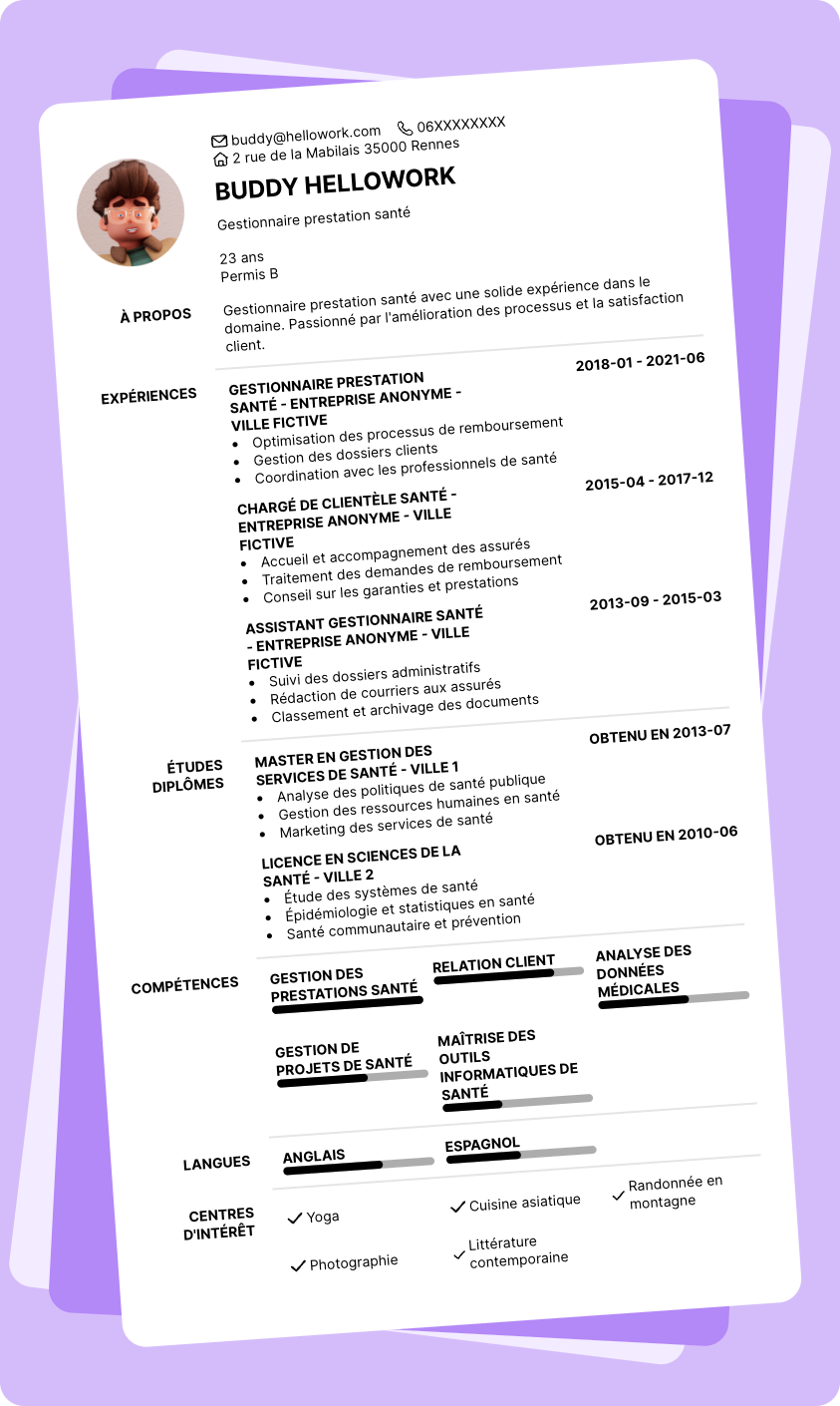 Exemple CV Gestionnaire prestation santé