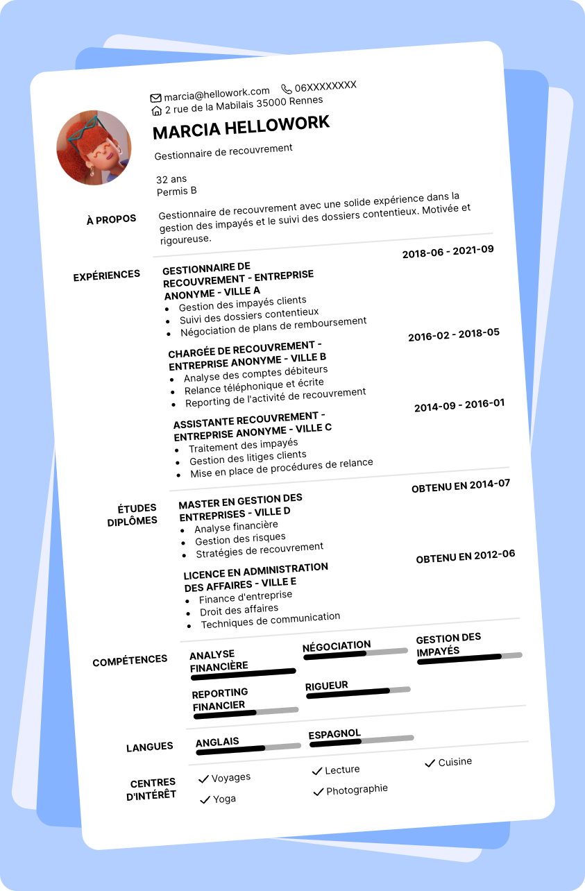 Exemple CV Gestionnaire de recouvrement