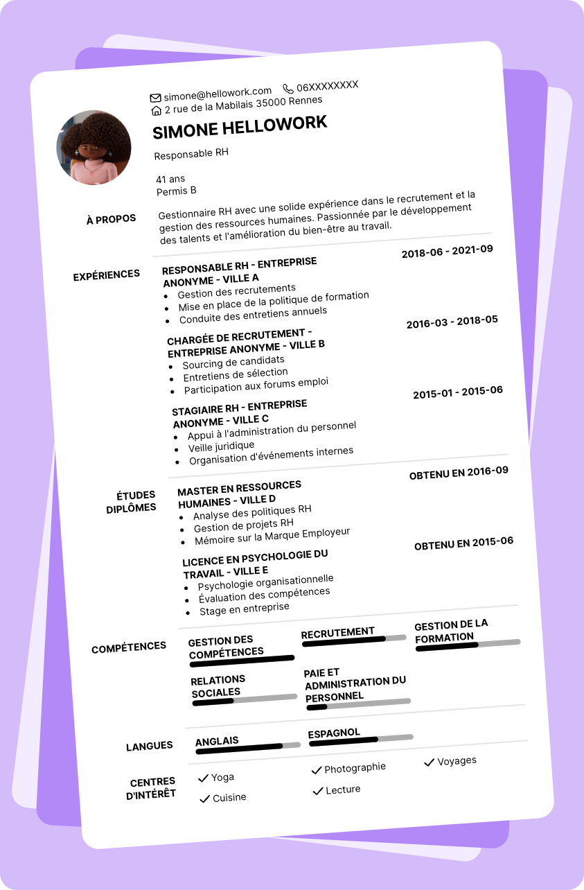 Exemple CV Gestionnaire RH