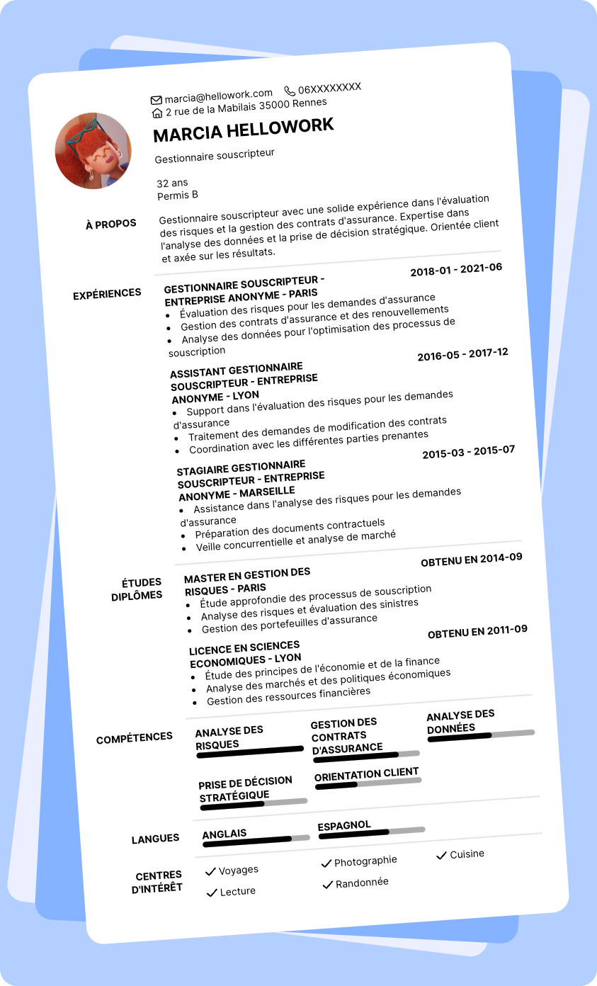 Exemple CV Gestionnaire santé