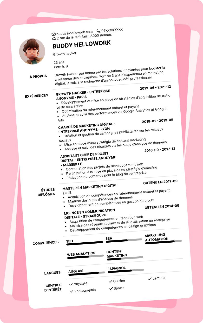 Modèle CV Growth hacker Exemple CV Growth hacker