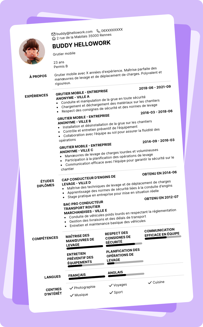 Modèle CV Grutier mobile Exemple CV Grutier mobile