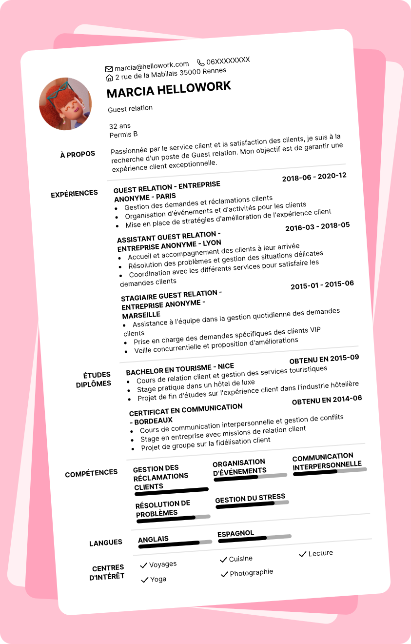 Modèle CV Guest relation Exemple CV Guest relation