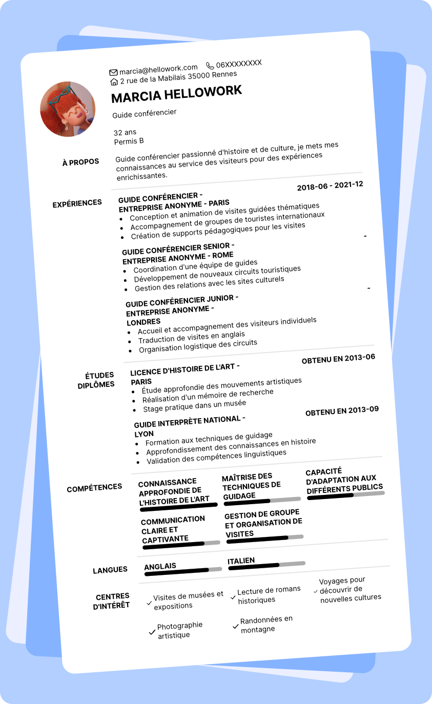 Exemple CV Guide conférencier