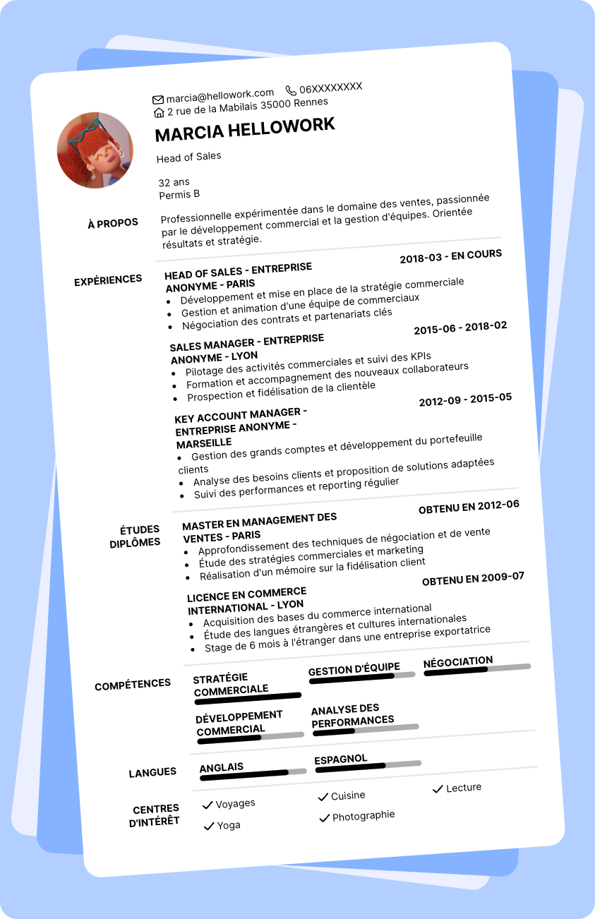 Modèle CV Head of sales Exemple CV Head of sales
