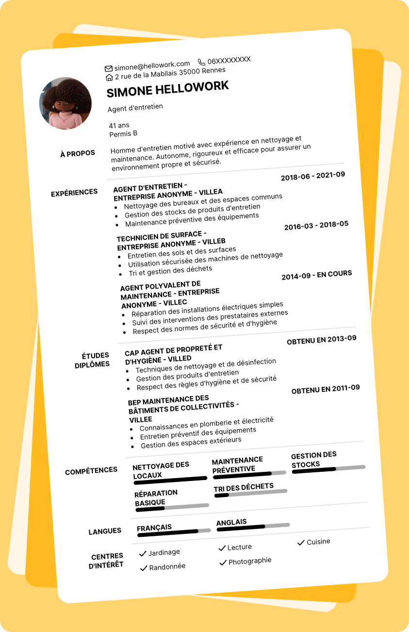 Modèle CV Homme d'entretien Exemple CV Homme d'entretien
