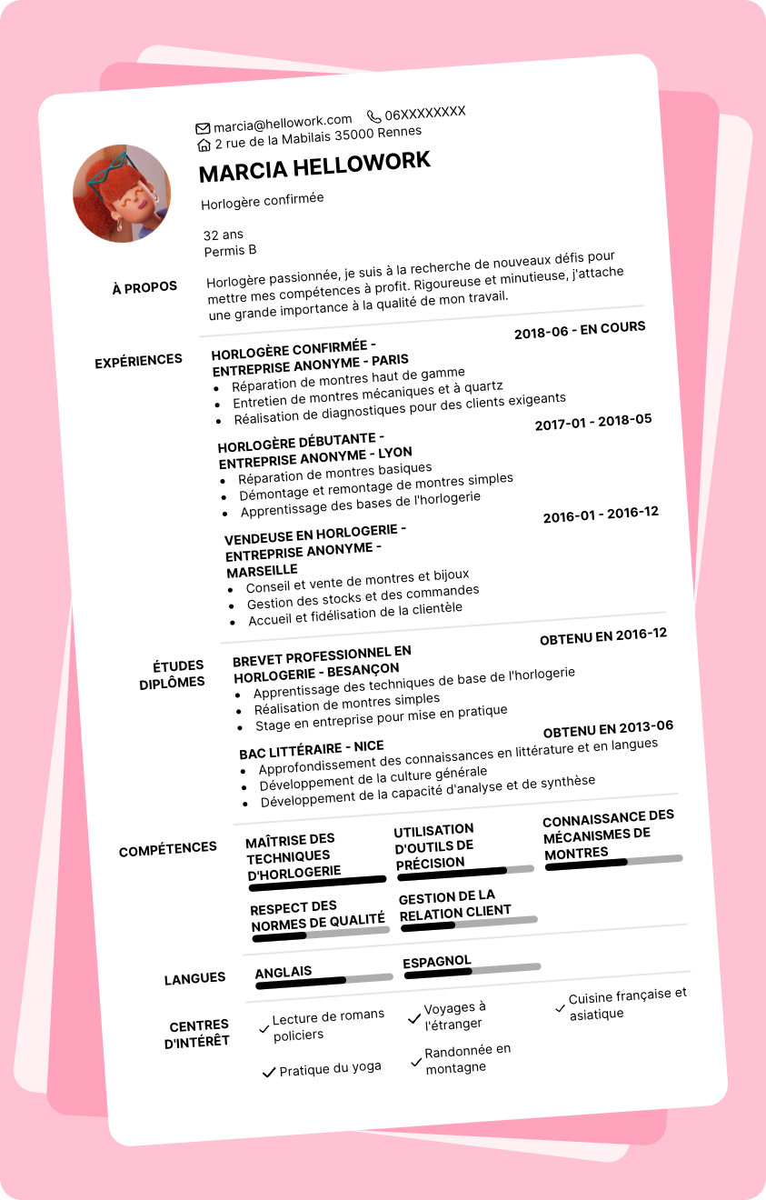 Exemple CV Horloger