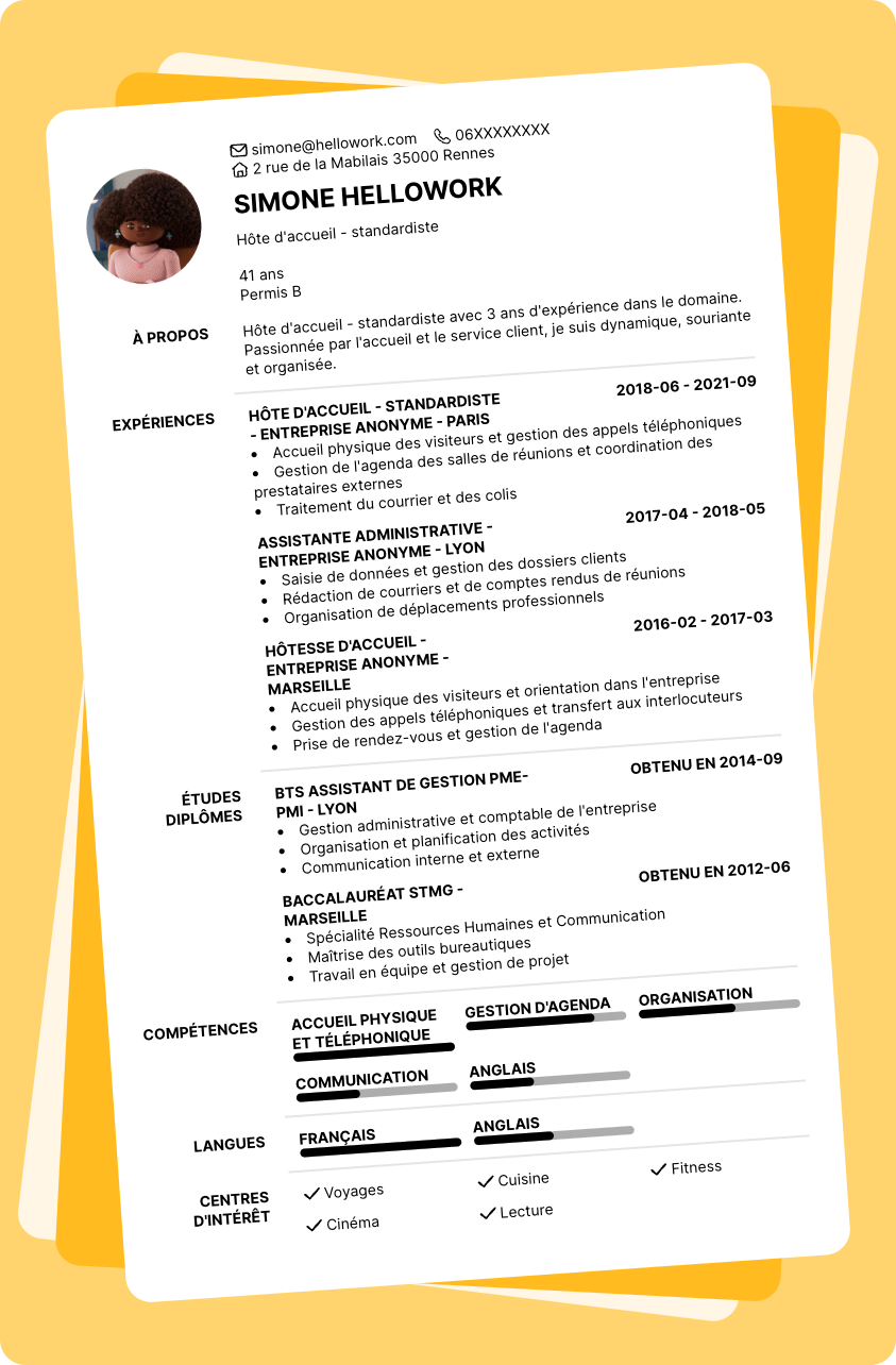 Modèle CV Standardiste Exemple CV Standardiste