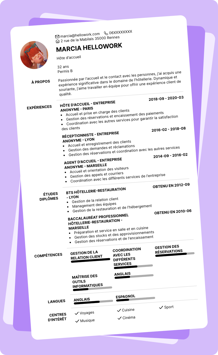 Modèle CV Hôtesse d'accueil Exemple CV Hôtesse d'accueil