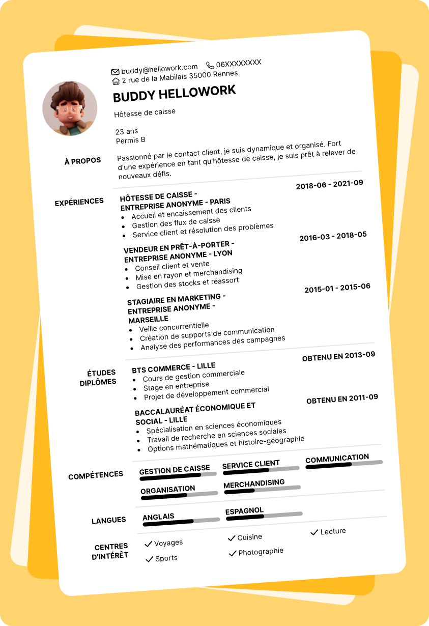 Exemple CV Hôtesse de caisse