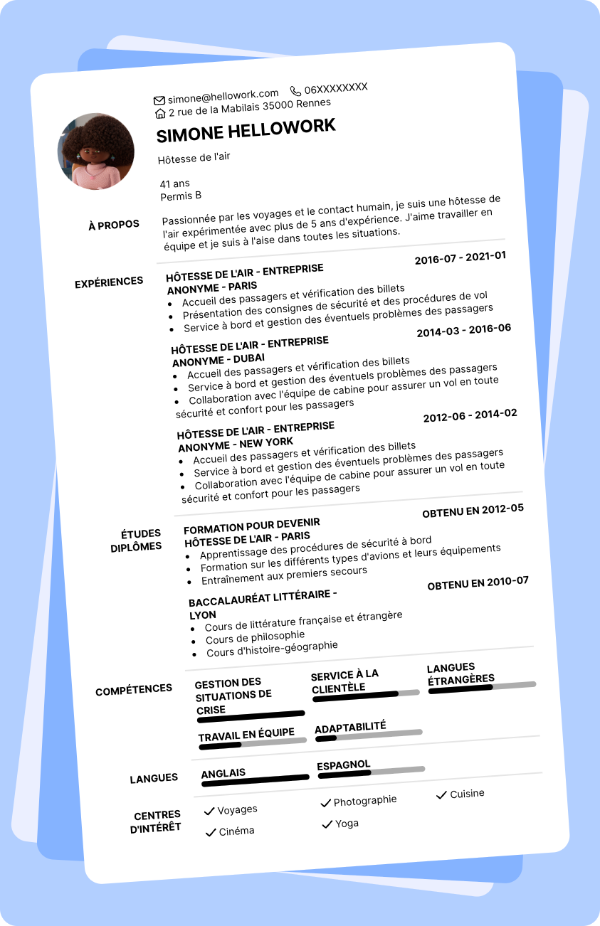Exemple CV Hôtesse de l'air