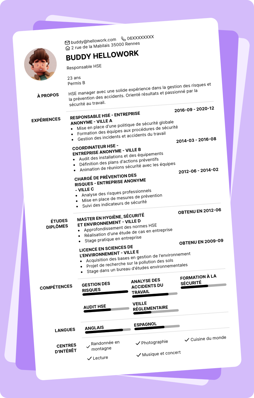 Exemple CV HSE manager