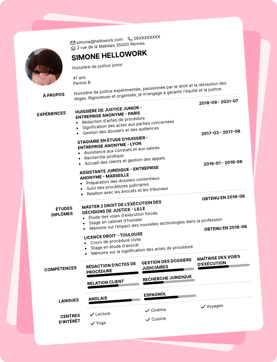 Exemple CV Huissier de justice