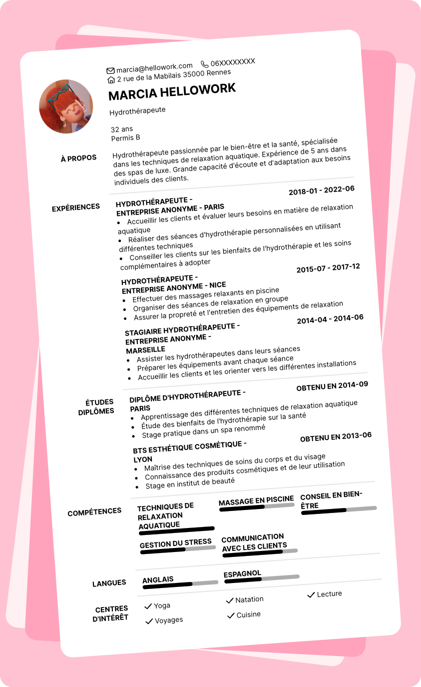 Modèle CV Hydrothérapeute Exemple CV Hydrothérapeute