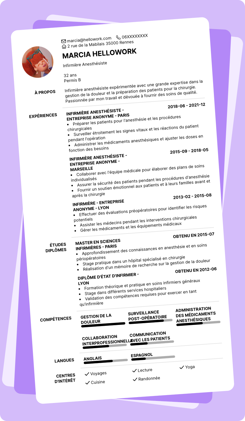 Modèle CV IADE Exemple CV IADE
