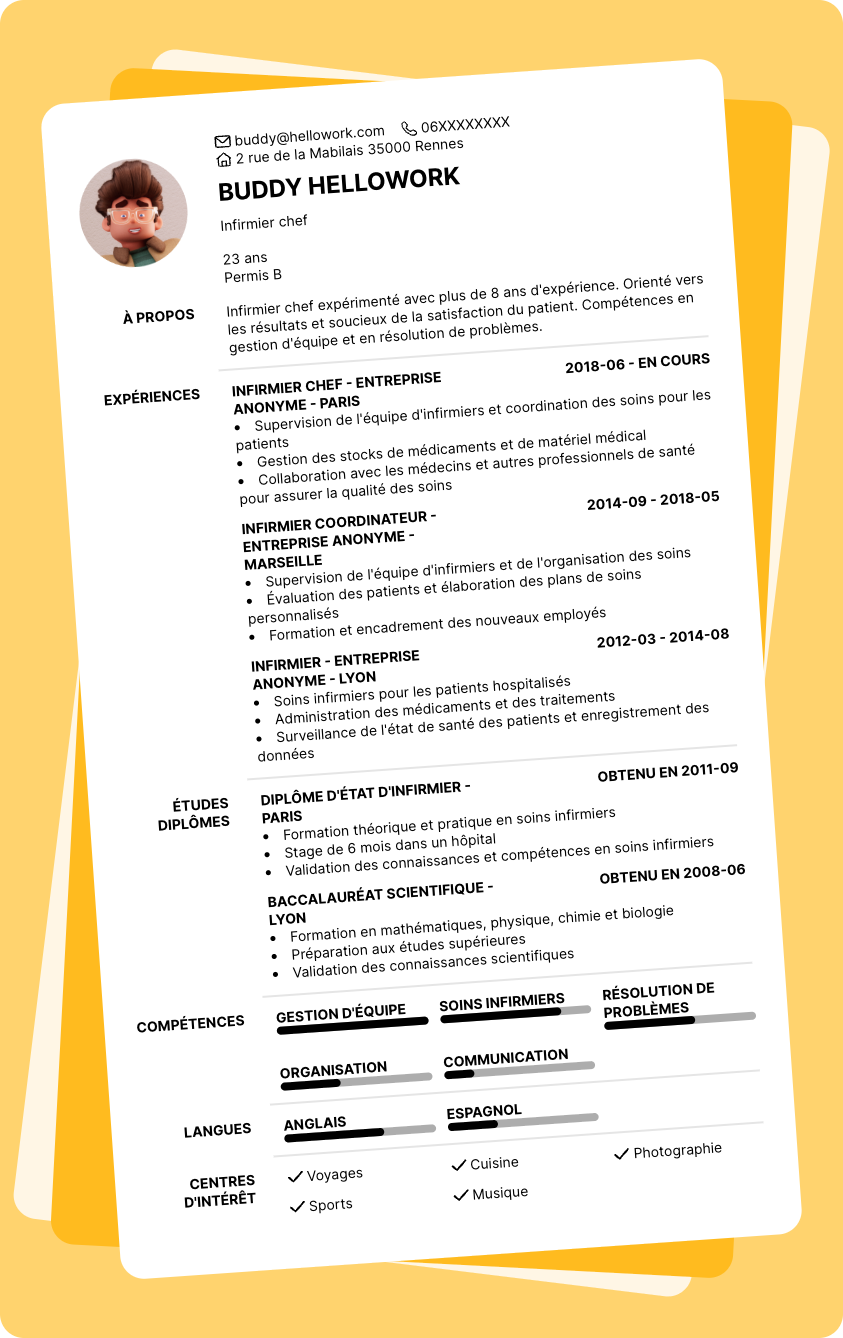 Modèle CV Infirmière chef Exemple CV Infirmière chef