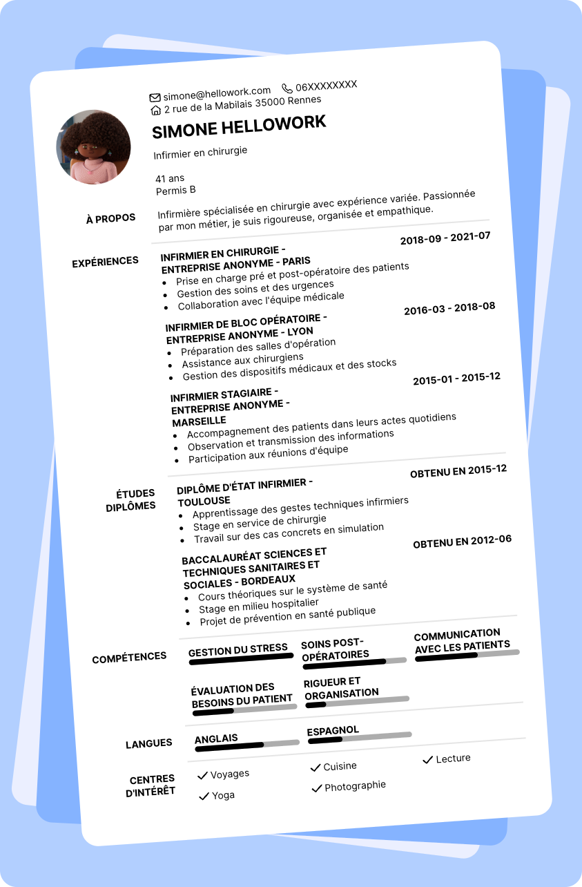 Exemple CV Infirmier chirurgie
