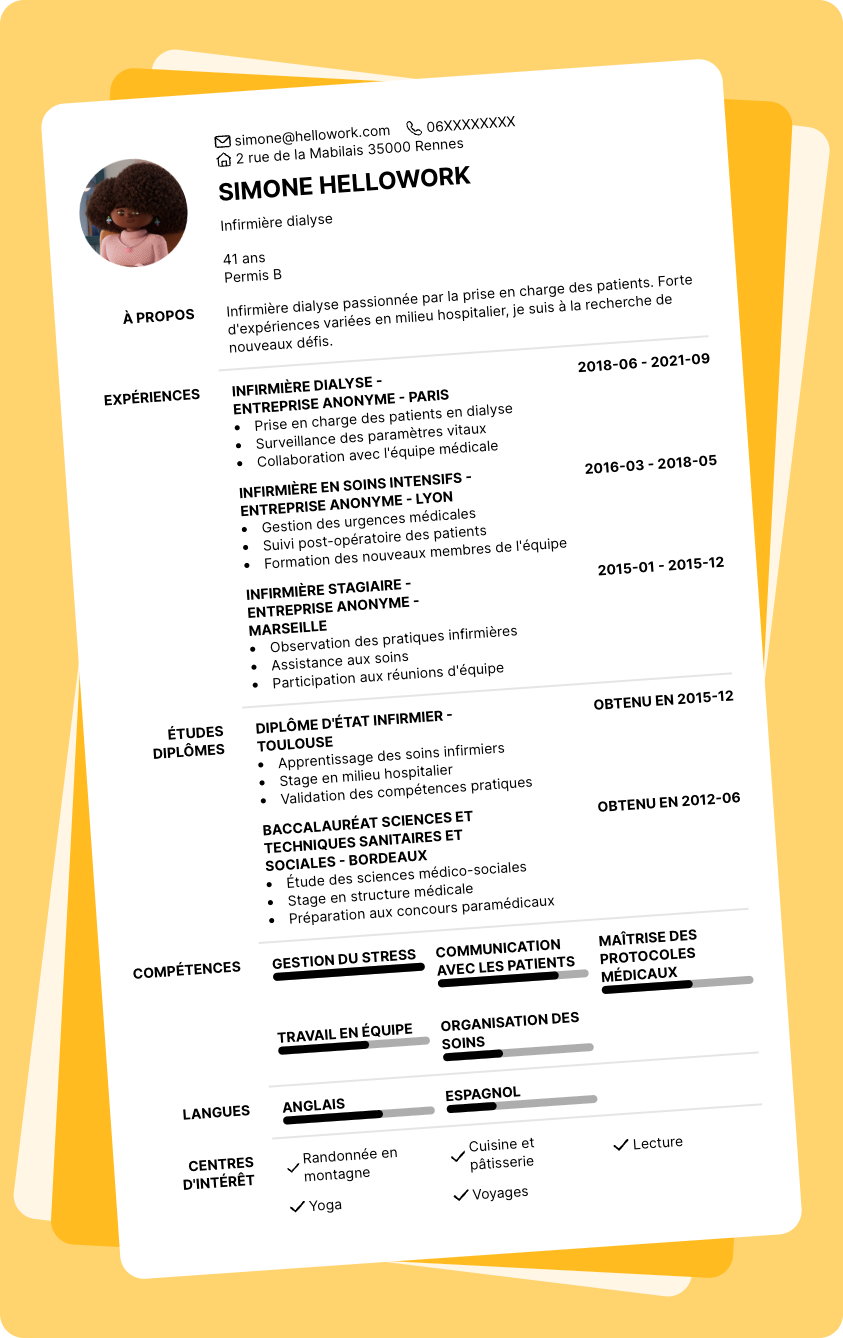Exemple CV Infirmier dialyse