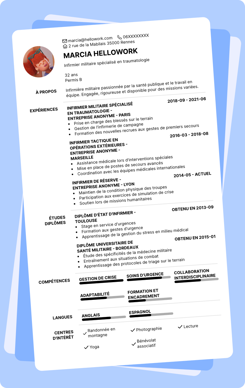 Modèle CV Infirmier militaire Exemple CV Infirmier militaire