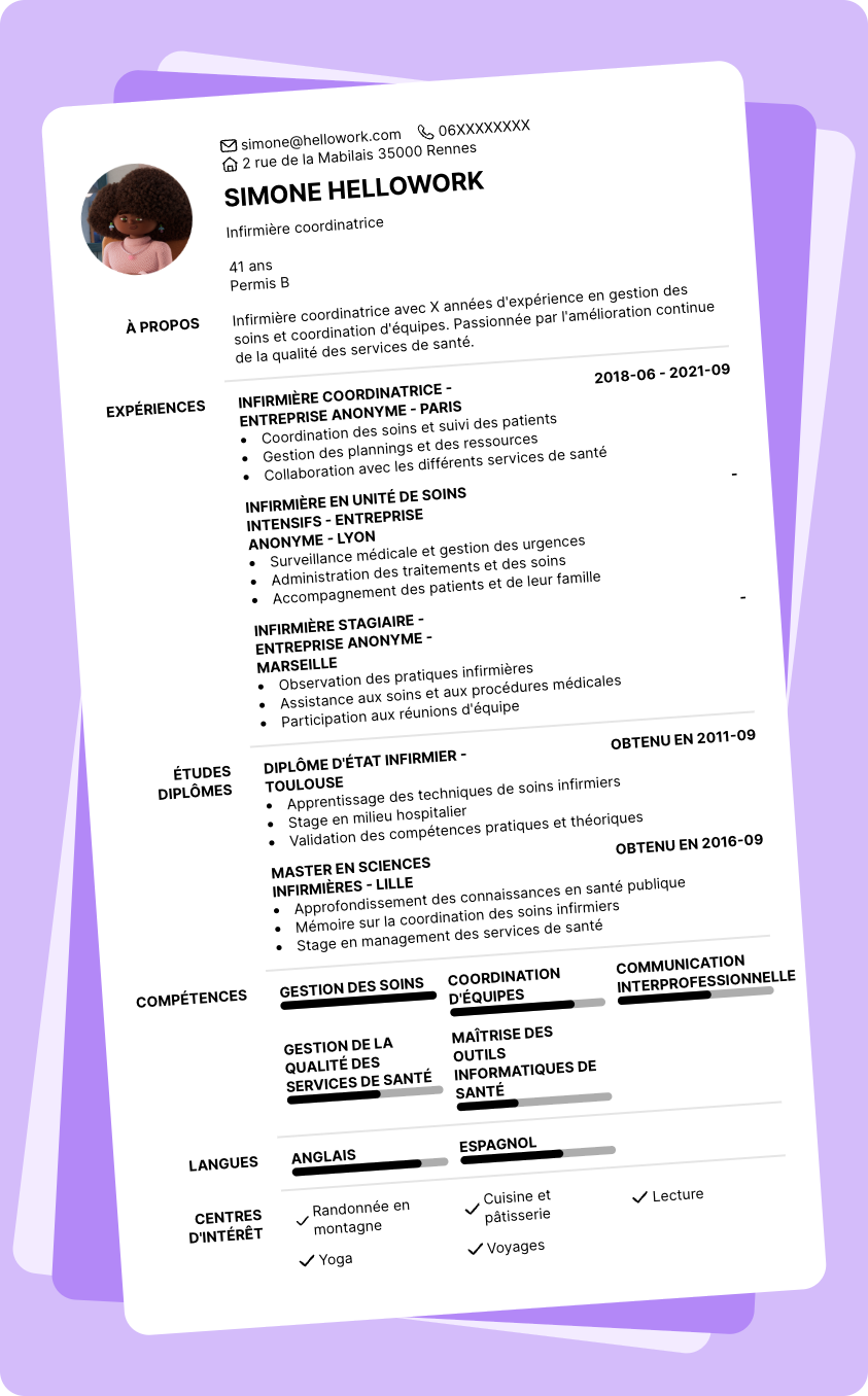 Exemple CV Infirmière coordinatrice