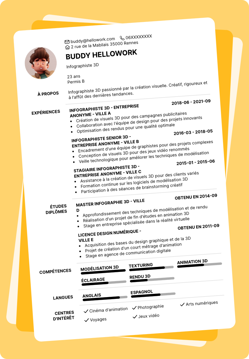 Modèle CV Infographiste 3D Exemple CV Infographiste 3D
