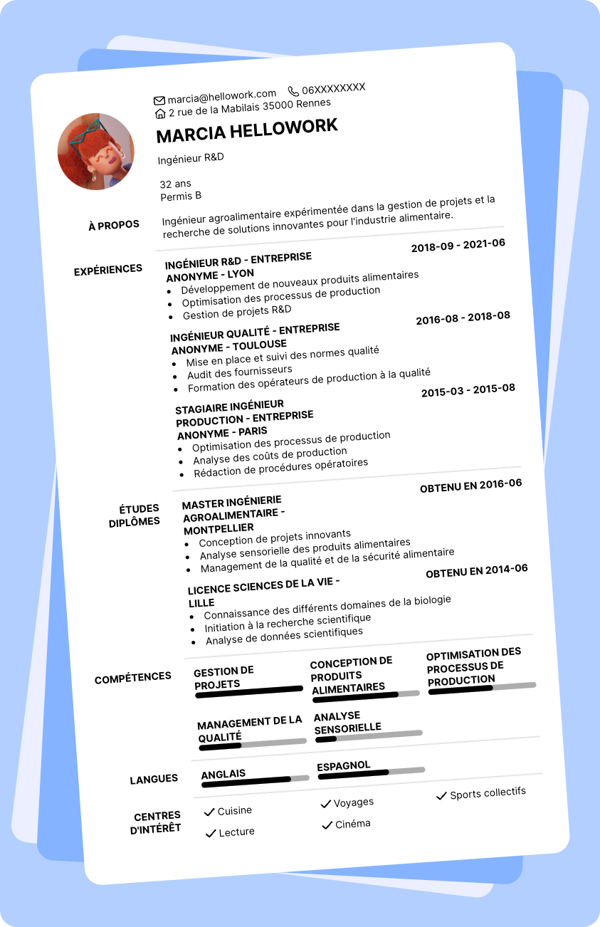 Exemple CV Ingénieur agroalimentaire