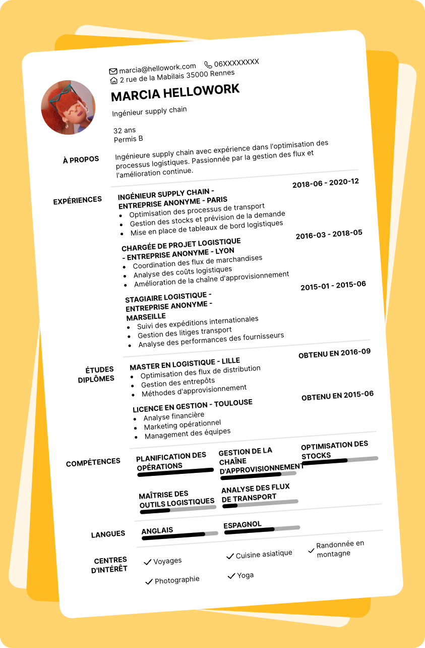 Modèle CV Ingénieur supply chain Exemple CV Ingénieur supply chain