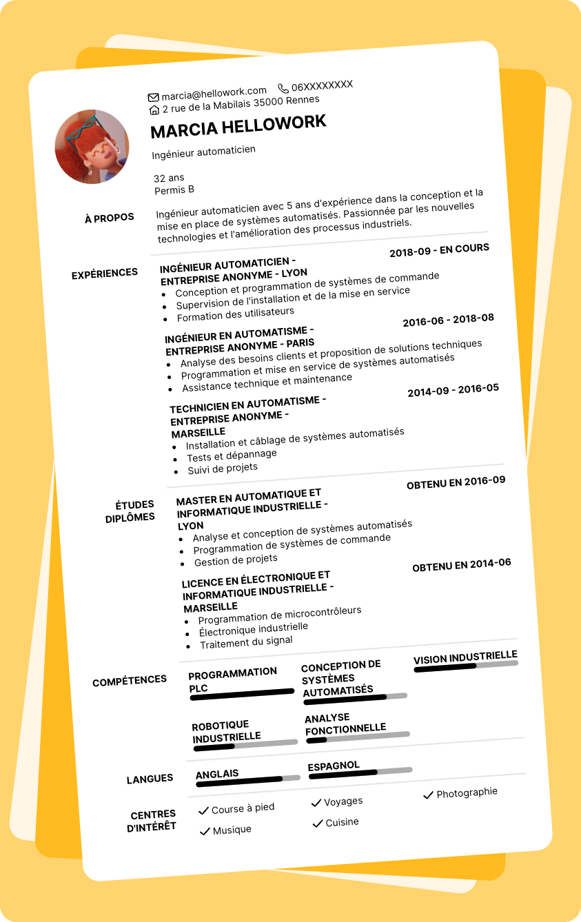 Modèle CV Ingénieur automaticien Exemple CV Ingénieur automaticien