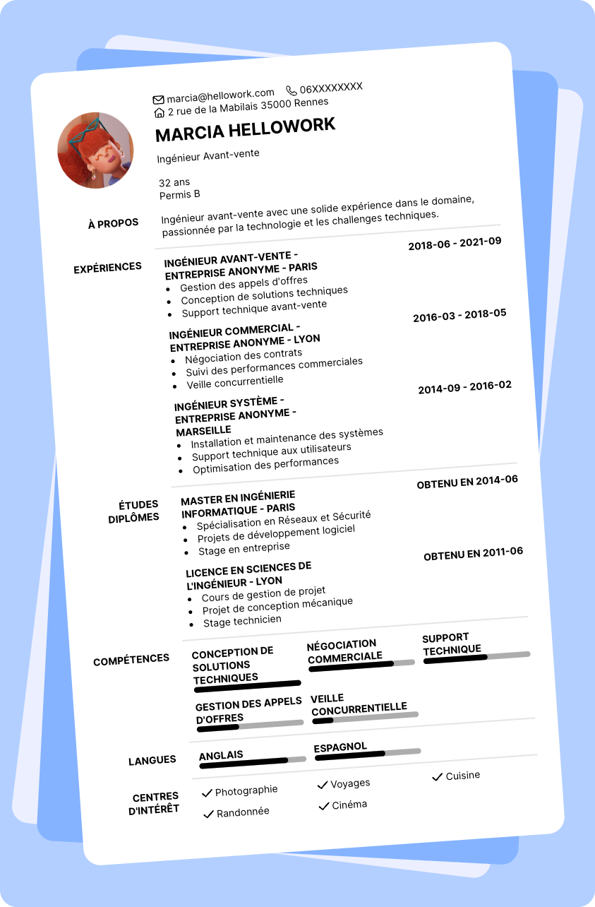 Modèle CV Ingénieur avant-vente Exemple CV Ingénieur avant-vente