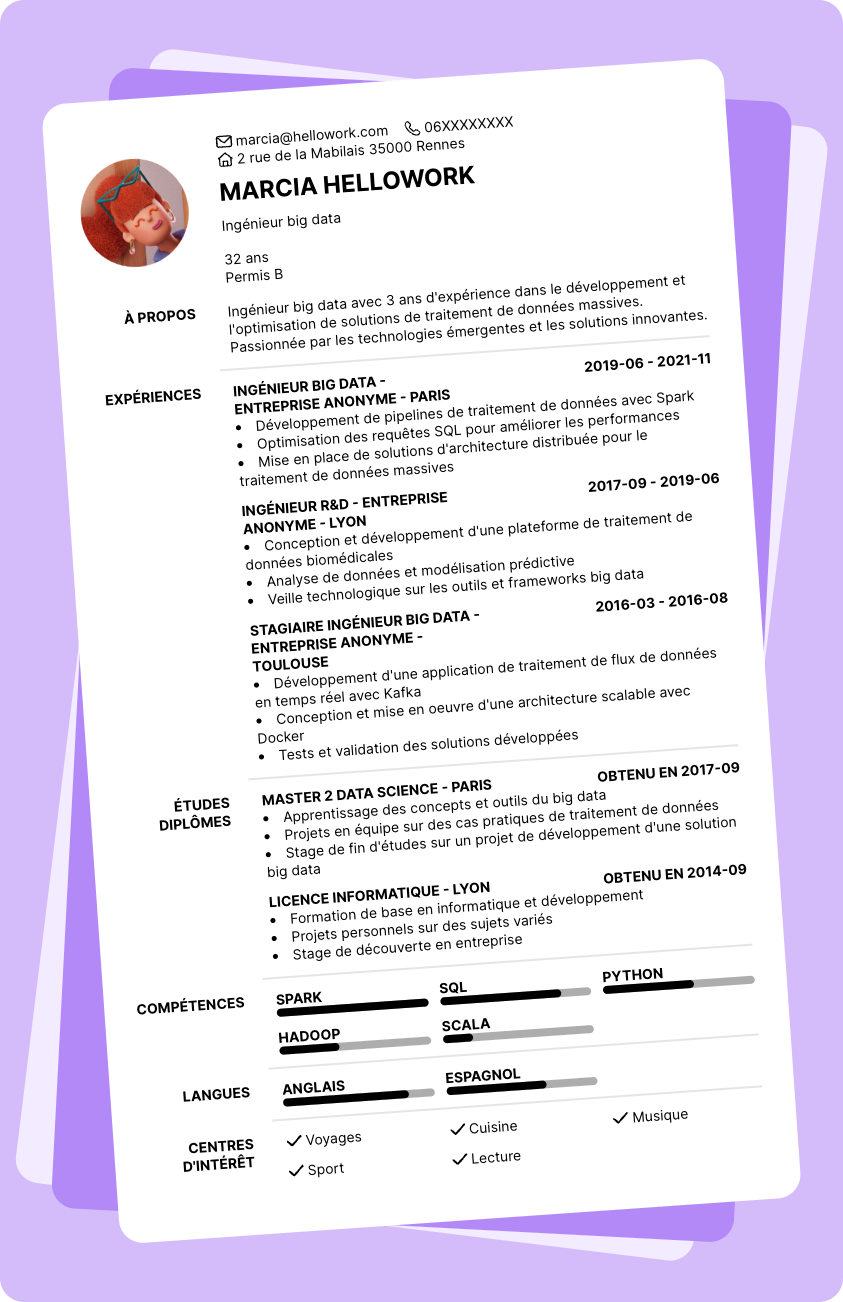 Modèle CV Ingénieur big data Exemple CV Ingénieur big data